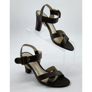 Talbots Womens Leather Buckle Ankle Strap Heels Open Toe Sandals Green Size 6.5B